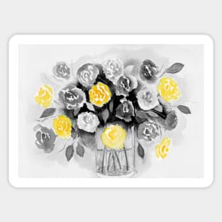 Loose Roses Still Life in Selective Color Yellow Sticker